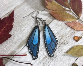 Blue Butterfly Wing Earrings, Hand Painted, Lightweight