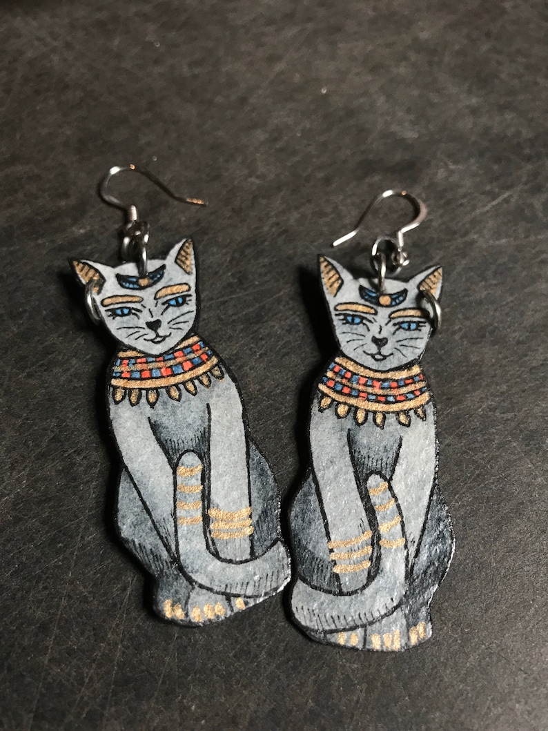 Egyptian Revival Cat Earrings Goddess Bastet Amulet