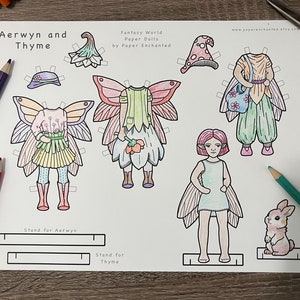 Fantasy Paper Doll Series, Forest Fairies, Aerwyn & Thyme, Printable, Digital Download