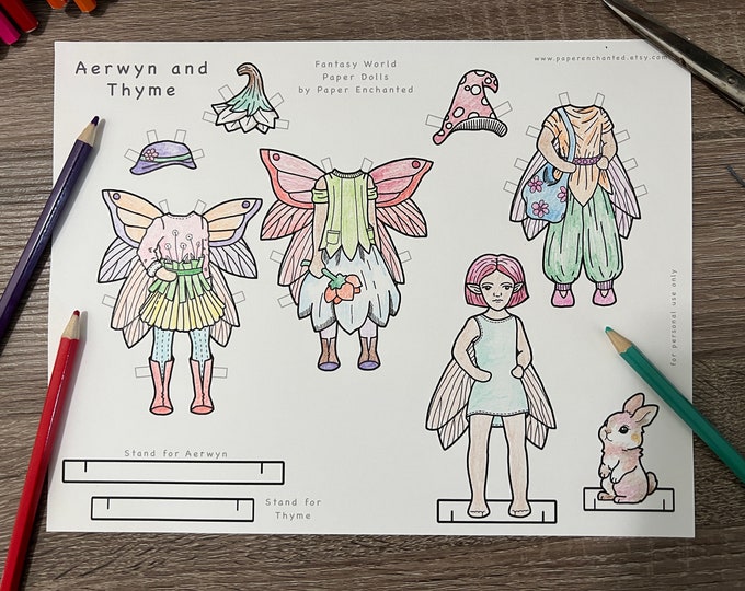 Fantasy Paper Doll Series, Forest Fairies, Aerwyn & Thyme, Printable, Digital Download