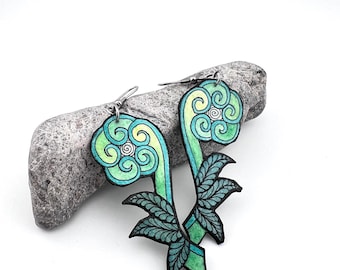Fiddlehead Fern Earrings: Hand-Painted, Whimsical Jewelry, Light Weight, Botanical Gift