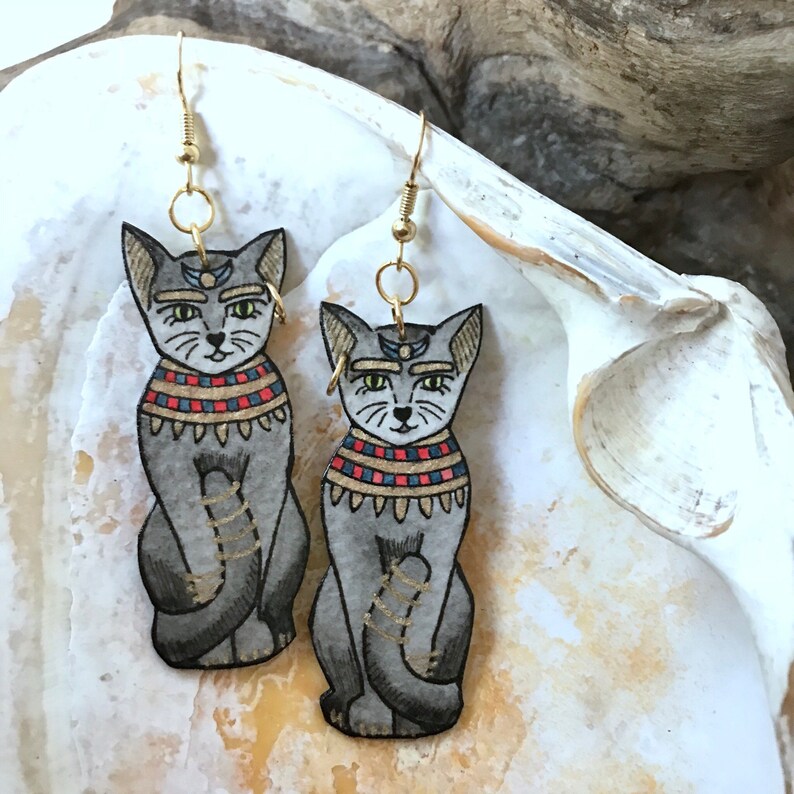 Egyptian Revival Cat Earrings Goddess Bastet Amulet