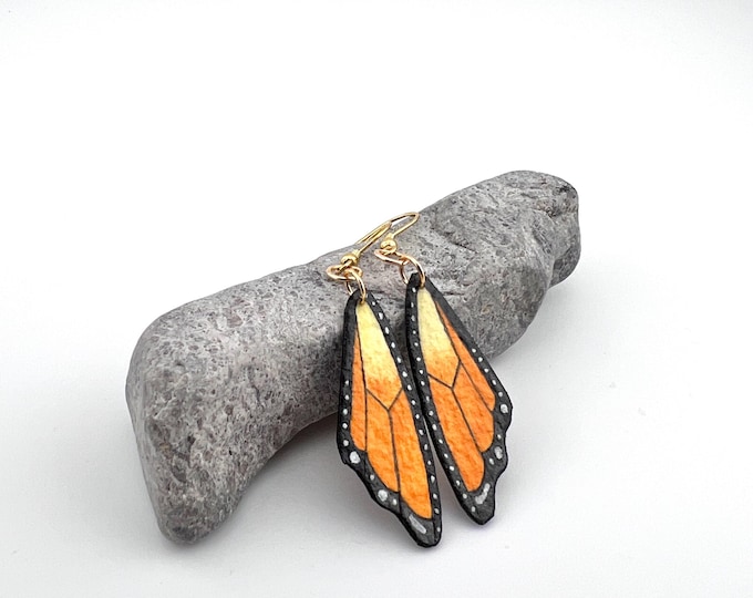 Monarch Butterfly Wing Earrings, Hand Painted, Lightweight