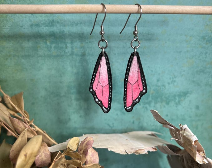 Pink Butterfly Wing Earrings, Hand Painted, Lightweight