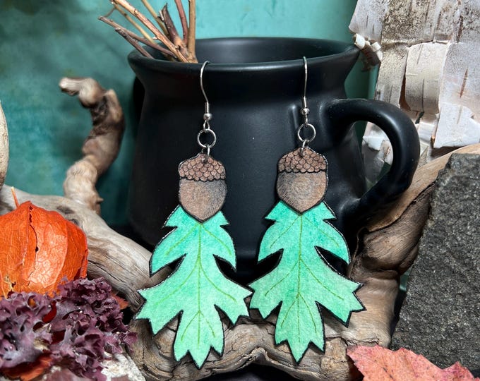 Acorn and Oak Leaf Earrings, Lightweight
