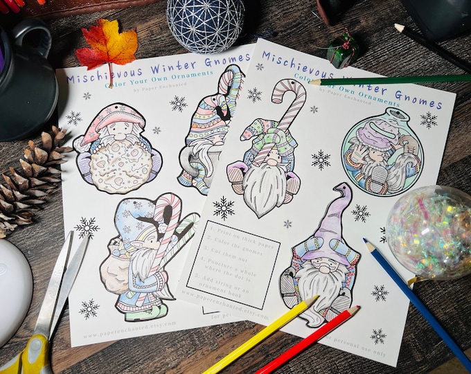 Winter Holiday Gnomes Coloring Pages, Printable Kids Activity