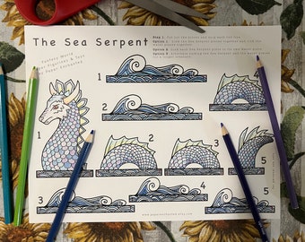 Sea Serpent Paper Doll, Dragon Toy, Viking Toy, Color Your Own Dragon, Printable Coloring Page