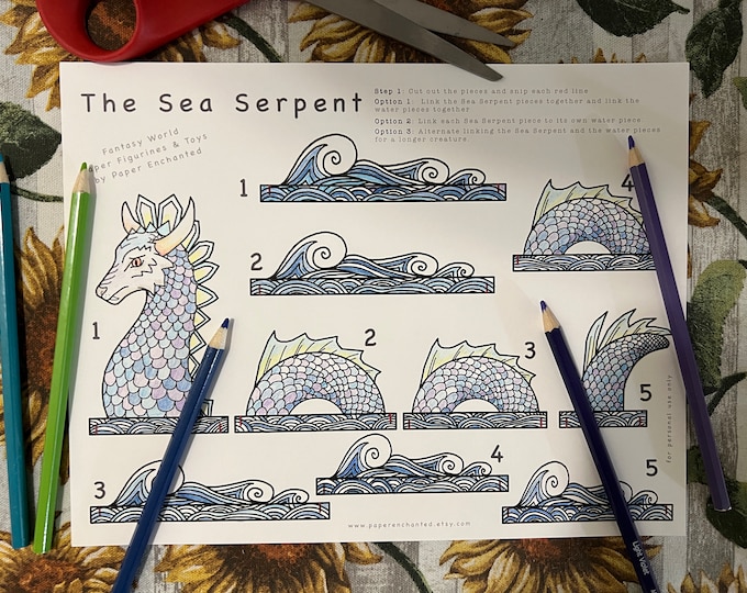 Sea Serpent Paper Doll: Color Your Own Dragon Toy (Printable)