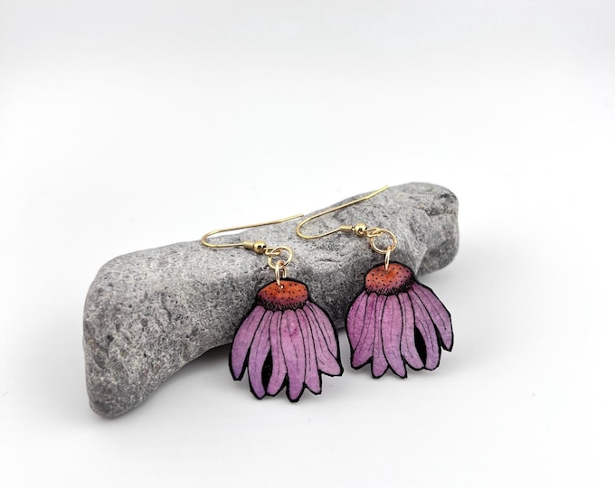 Echinacea Flower Earrings: Hand-Painted, Botanical Art Jewelry