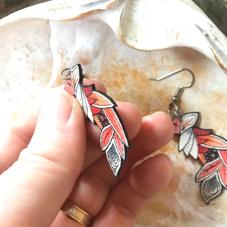 Hand Painted Zentangle Red Fox Earrings Fox Jewelry