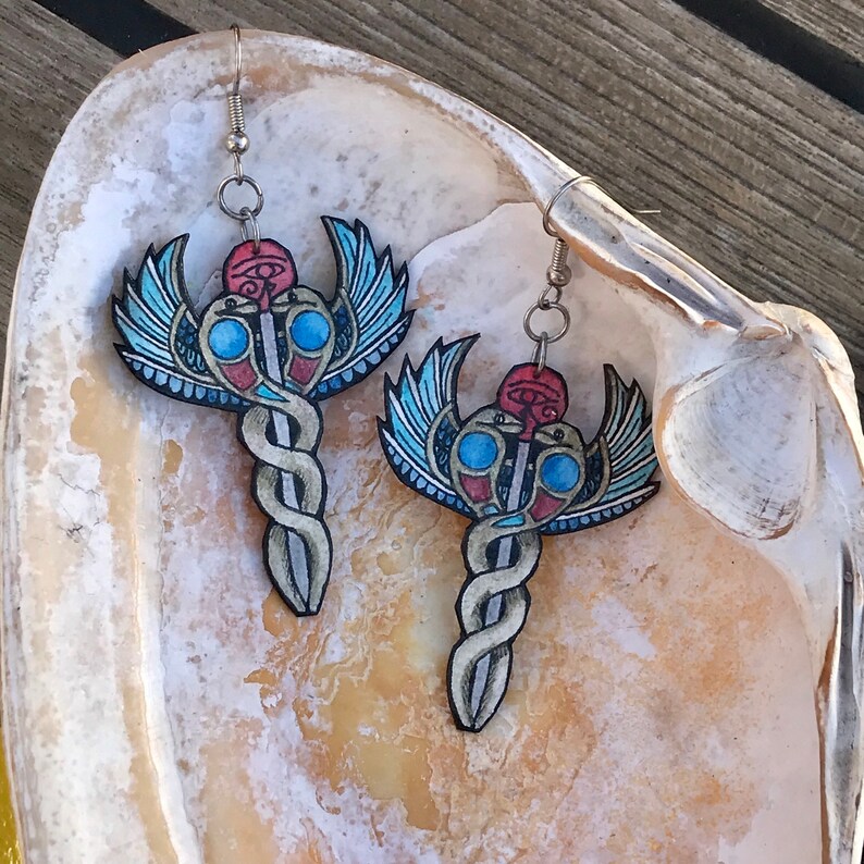 Caduceus Wand Snake Earrings
