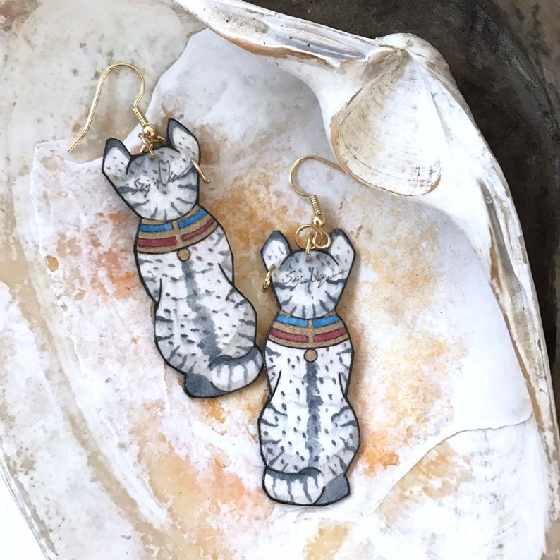 Egyptian Revival Cat Earrings Goddess Bastet Amulet