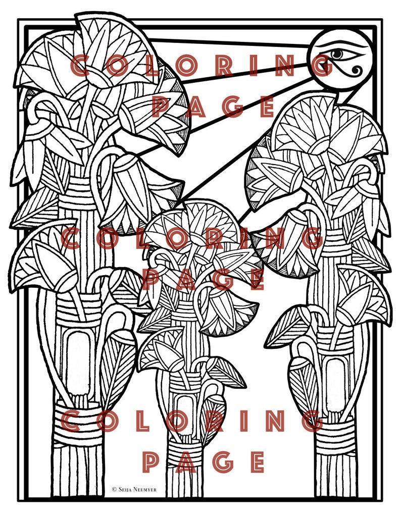 Egyptian Lotus Flowers Coloring Page Printable | Etsy