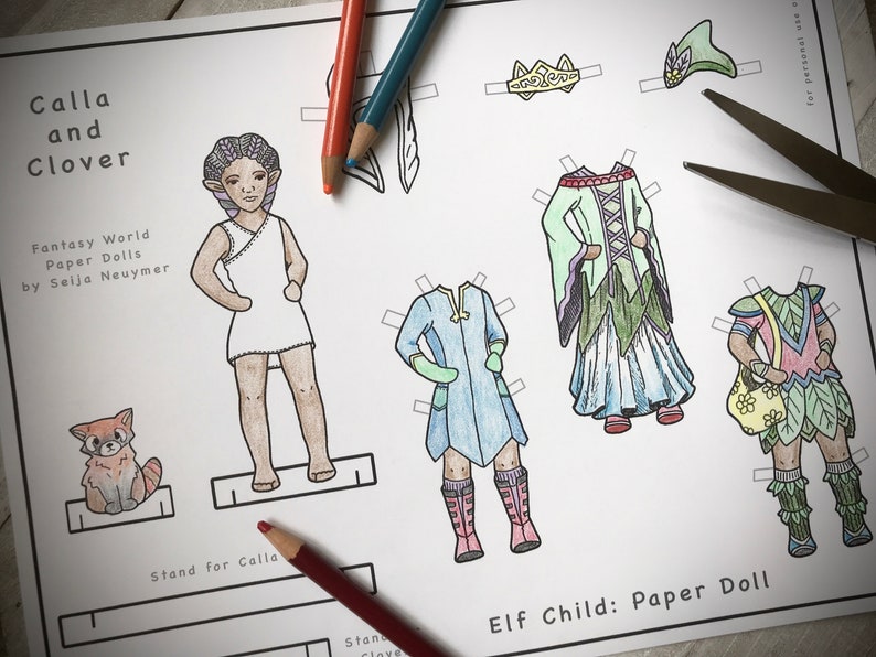 Elf Child Paper Doll With Pet Red Panda Printable Digital - Etsy