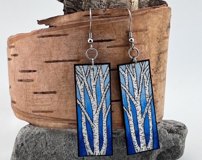 Birch Tree Earrings, Wearable Fine Art Painting, Lightweight