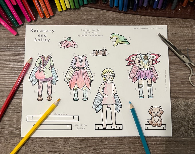 Fantasy Paper Doll Series, Forest Fairies, Rosemary and Bailey, Printable, Digital Download