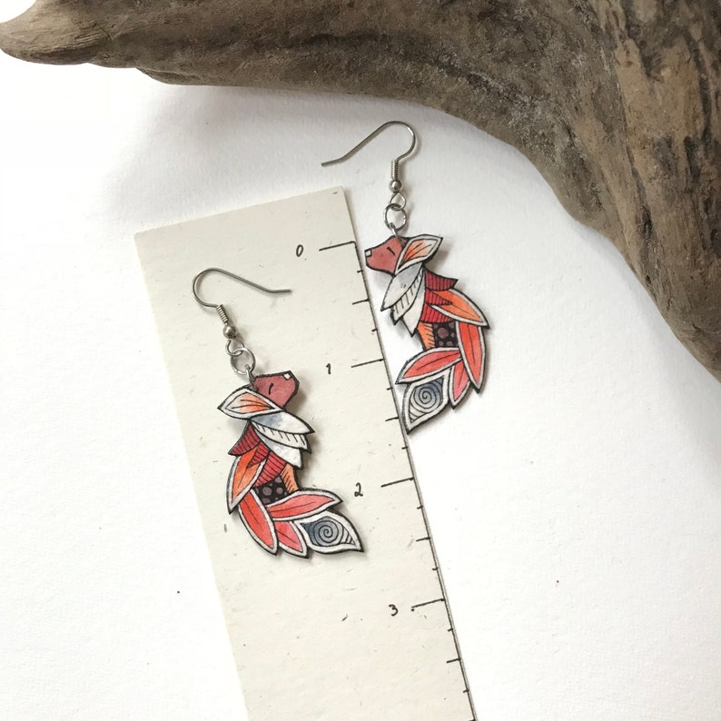 Hand Painted Zentangle Red Fox Earrings Fox Jewelry