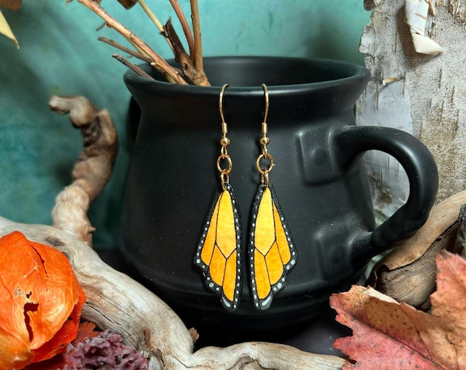 Monarch Butterfly Wing Earrings, Hand Painted, Lightweight
