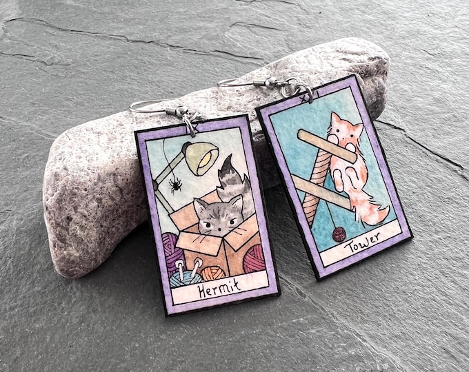 Cat Tarot Card Earrings