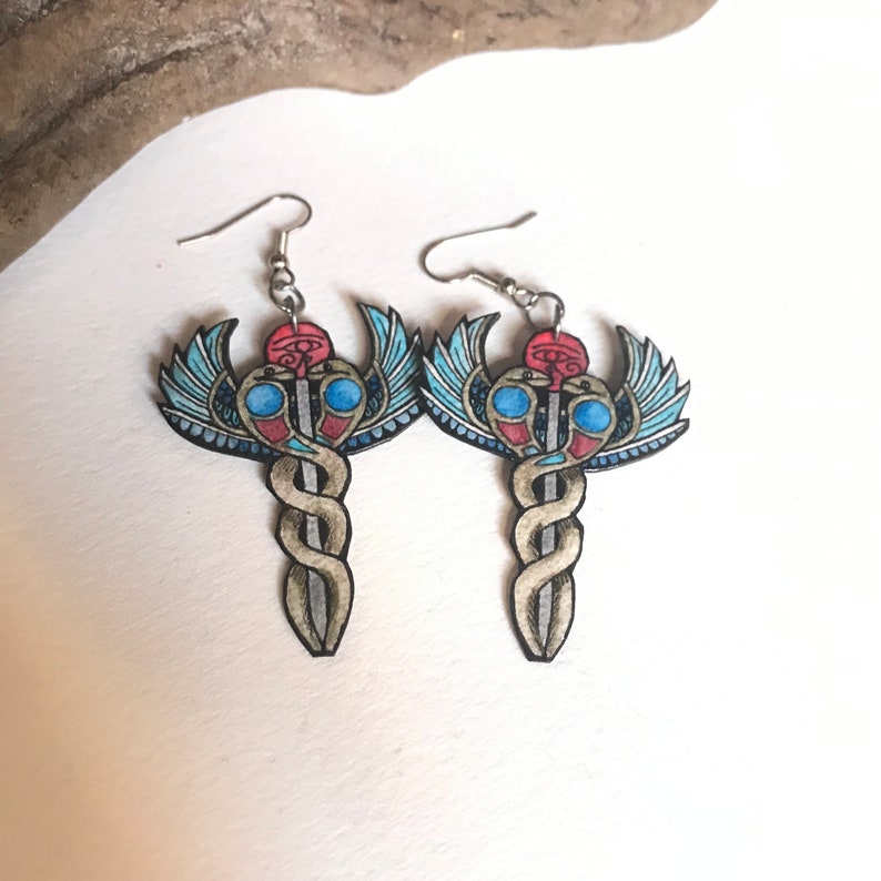 Caduceus Wand Snake Earrings