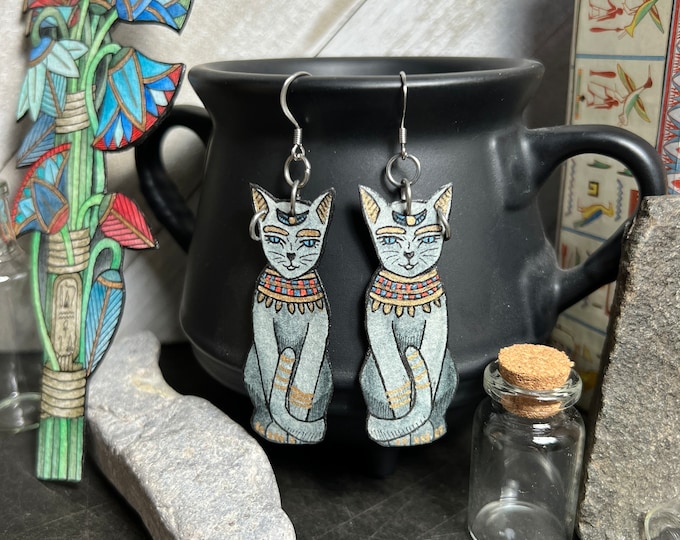 Black Cat Earrings, Egyptian Revival