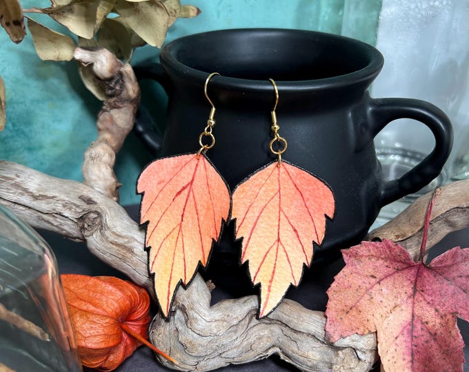 Autumn Birch Leaf Earrings, Hand Painted, Lightweight