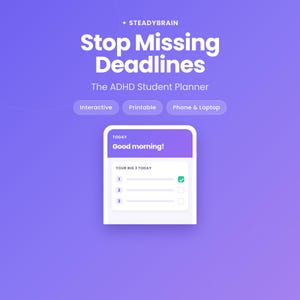 Agenda étudiant TDAH, interactif et imprimable | Suivi des devoirs, emploi du temps, minuteur de concentration, suivi des notes | Collège et lycée