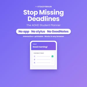 Planejador para Estudantes com TDAH, Interativo e Imprimível | Organizador de Tarefas, Horário de Aulas, Cronômetro de Foco, Acompanhamento de Notas | Ensino Médio e Superior imagem 1