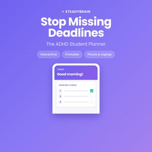 ADHD Student Planner, Interactive + Printable | Assignment Tracker, Class Schedule, Focus Timer, Grade Tracker | College & High School