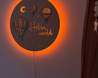 Personalized Hot Air Balloon Night Light, Wooden Nursery Lamp, Adventure Baby Room Decor
