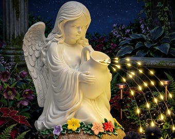 Solar Angel Garden Statue, LED Pouring Water Light Figurine, Resin Outdoor Patio Decor, Memorial Sympathy, Gift for Mom or Grandma