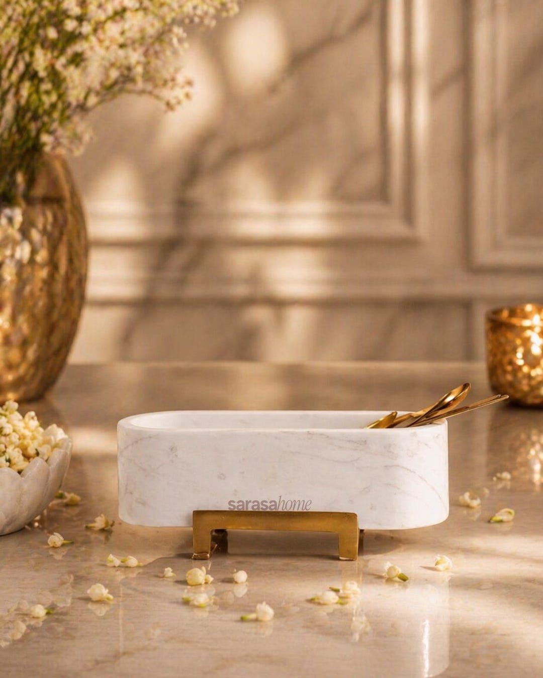 White Marble Storage Container | Handmade Marble Organizer | Luxury ...