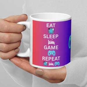 Taza divertida para gamers / Come, duerme, juega, repite / Taza de café de cerámica