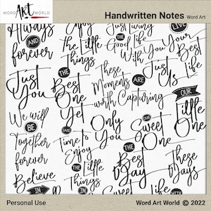 Conjunto de arte de Word superpuesto digital e imprimible - Descarga instantánea - Notas escritas a mano - Dichos - AMOR - Imágenes PNG - Scrapbooking- Uso personal