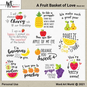 Fruits et nourriture pour la Saint-Valentin imprimables Clipart pour cartes - téléchargement numérique - Clip Art - PNG - scrapbooking - fond Transparent