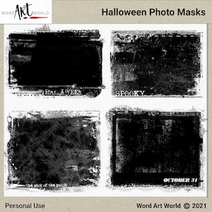 Halloween Photo Masks for Photos and Photography Set of Four - Digital Instant Download - Transparent Background PNG Images - Scrapbooking