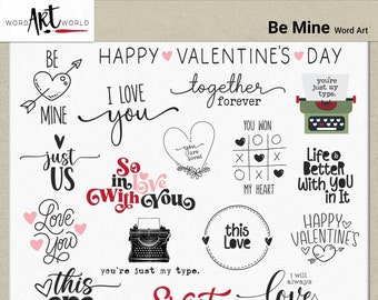 Afdrukbare Valentijnsdag citaten PNG WordArt-illustraties | Instellen | Bundel | Schrijfmachine | Gezegden | Overlays | Digitale download