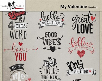Digital and Printable Overlay Word Art Set - Instant Download - My Valentine Clip Art - PNG Images - Scrapbooking- Personal Use