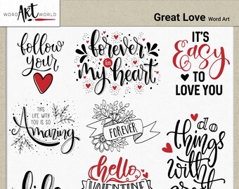 Digital and Printable Overlay Word Art Set - Instant Download - Great Love Clip Art - PNG Images - Scrapbooking- Personal Use