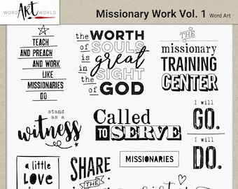 LDS Missionary Clip Art and Quotes Set - Digital and Printable Overlay Word Art - Instant Download - PNG Images - Scrapbooking- Personal Use