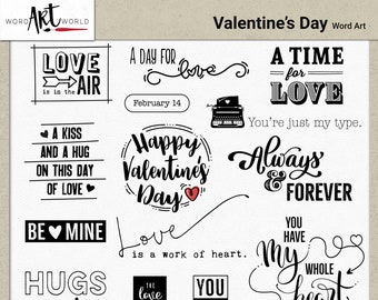 Digital and Printable Overlay Word Art Set - Instant Download - Valentine's Day Clip Art - PNG Images - Scrapbooking- Personal Use