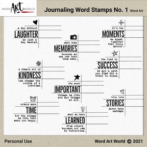 Set word art sovrapposto digitale e stampabile - Download istantaneo - Registrazione di stampati di parole n. 1 ClipArt - Immagini PNG - Scrapbooking