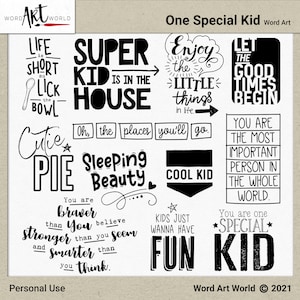Digitale en afdrukbare overlay Word Art Set - Instant Download - One Special Kid Clip Art - PNG Images - Scrapbooking- Persoonlijk gebruik