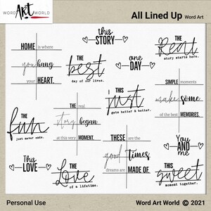 Digital and Printable Overlay Word Art Set - Téléchargement instantané - All Lined Up Clip Art - PNG Images - Scrapbooking- Usage personnel