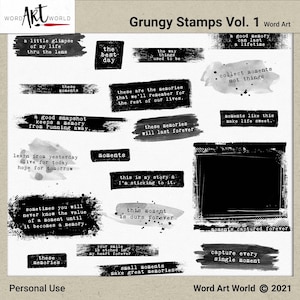 Digital and Printable Overlay Word Art Set - Instant Download - Grungy Stamps Clip Art - PNG Images - Scrapbooking - Personal Use