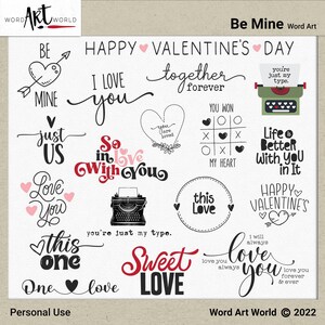 Citas del día de San Valentín imprimibles PNG Word Art Clip Art / Set / Bundle / Typewriter / Sayings / Overlays / Digital Download