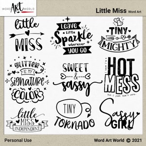 Digitales und druckbares Overlay Word Art Set - Instant Download - Little Miss Clip Art - PNG Bilder - Scrapbooking - Persönliche Nutzung