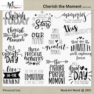 Digitales und druckbares Overlay Word Art Set - Instant Download - Cherish the Moment Clip Art - PNG Bilder - Scrapbooking
