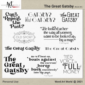 Digital and Printable Overlay Word Art Set - Instant Download - The Great Gatsby Clip Art - PNG Images - Scrapbooking- Personal Use