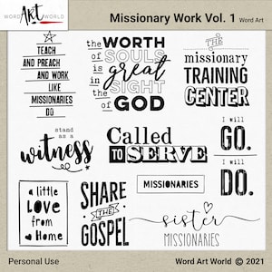 LDS Missionar Clip Art und Zitate Set - digitale und druckbare Overlay Wortkunst - Sofortiger Download - PNG-Bilder - Scrapbooking - Persönlicher Gebrauch